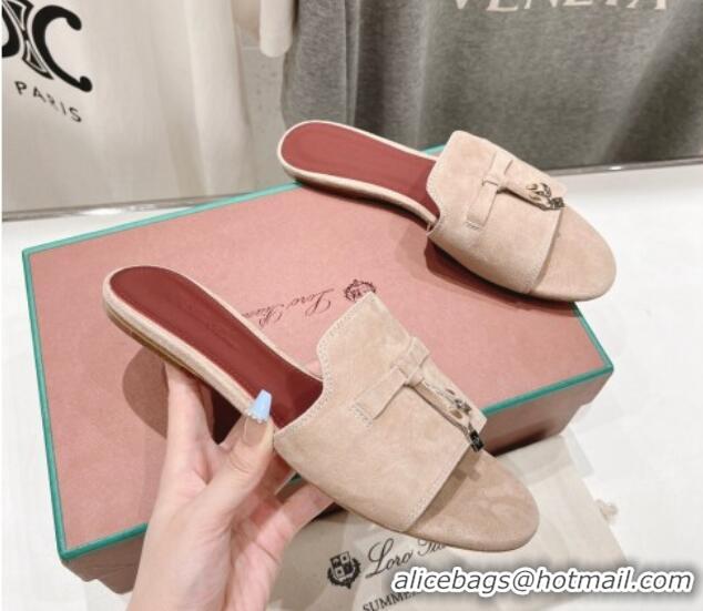 Purchase Loro Piana Summer Charms Slides Sandal in Suede Rose Beige 1230052