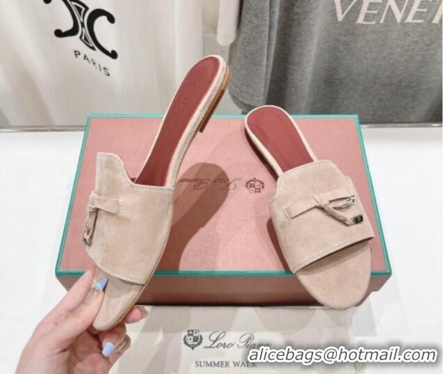 Purchase Loro Piana Summer Charms Slides Sandal in Suede Rose Beige 1230052