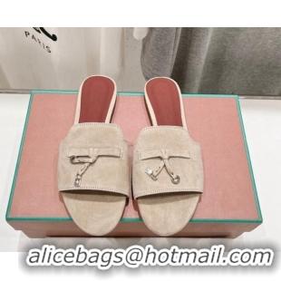 Grade Quality Loro Piana Summer Charms Slides Sandal in Suede Beige 1230053