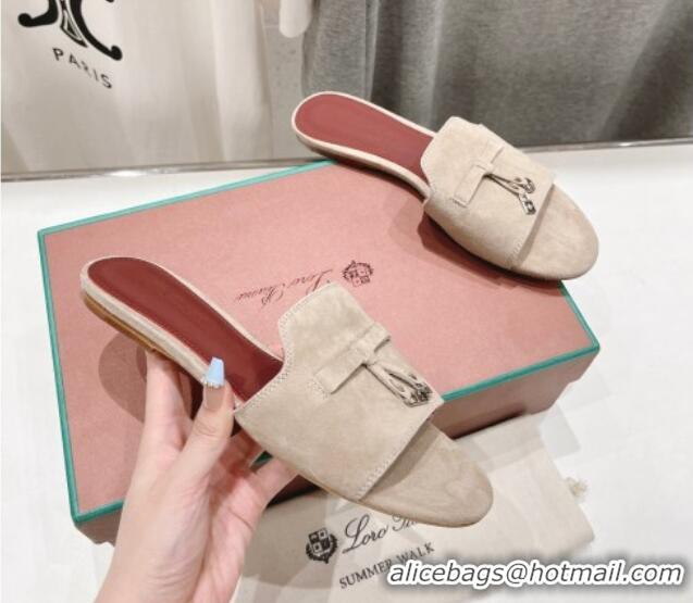 Grade Quality Loro Piana Summer Charms Slides Sandal in Suede Beige 1230053