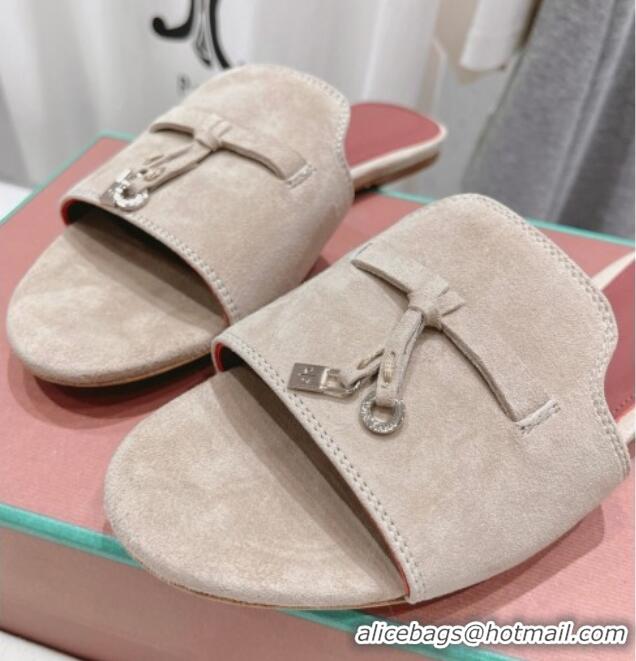 Grade Quality Loro Piana Summer Charms Slides Sandal in Suede Beige 1230053