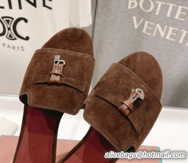 Pretty Style Loro Piana Summer Charms Slides Sandal in Suede Coffee Brown 1230061