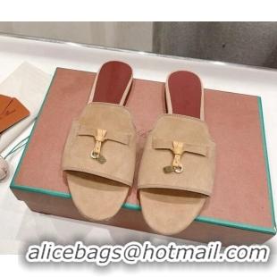 Popular Style Loro Piana Summer Charms Slides Sandal in Suede Apricot 1230067