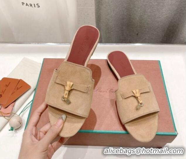 Popular Style Loro Piana Summer Charms Slides Sandal in Suede Apricot 1230067