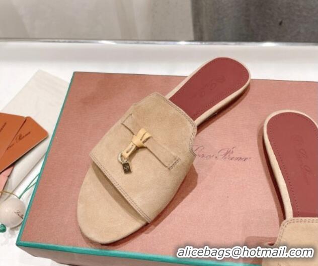 Popular Style Loro Piana Summer Charms Slides Sandal in Suede Apricot 1230067