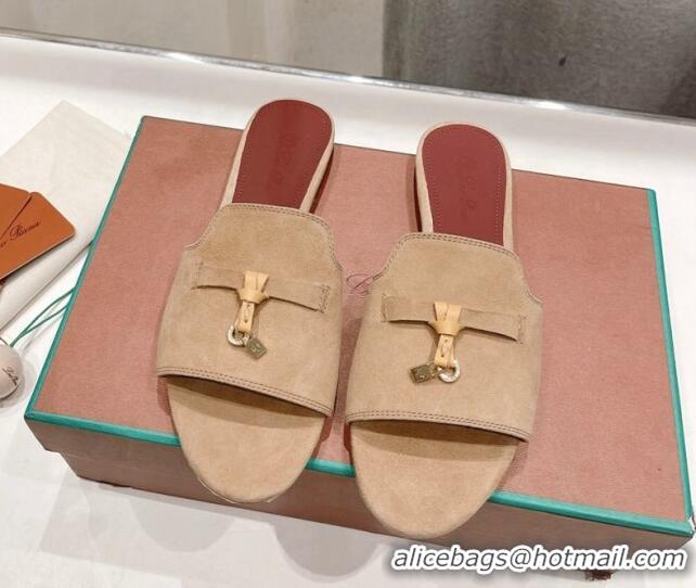 Popular Style Loro Piana Summer Charms Slides Sandal in Suede Apricot 1230067