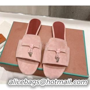 Unique Style Loro Piana Summer Charms Slides Sandal in Suede Pony Pink 1230069