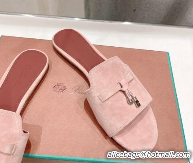 Unique Style Loro Piana Summer Charms Slides Sandal in Suede Pony Pink 1230069