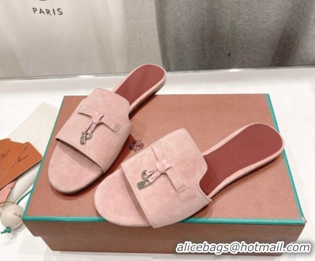 Unique Style Loro Piana Summer Charms Slides Sandal in Suede Pony Pink 1230069