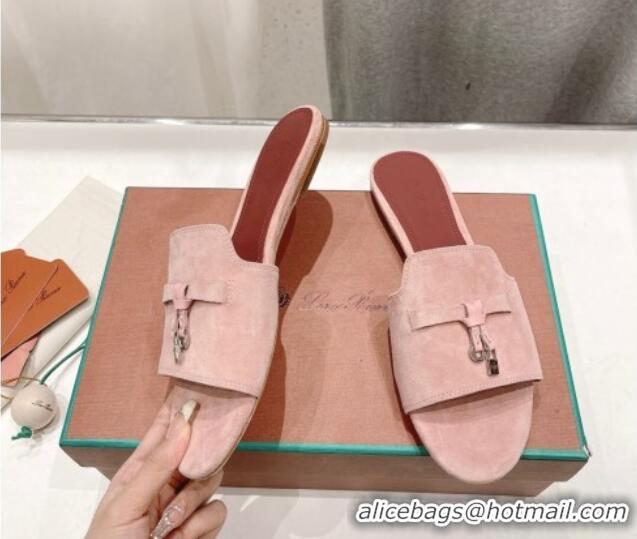 Unique Style Loro Piana Summer Charms Slides Sandal in Suede Pony Pink 1230069