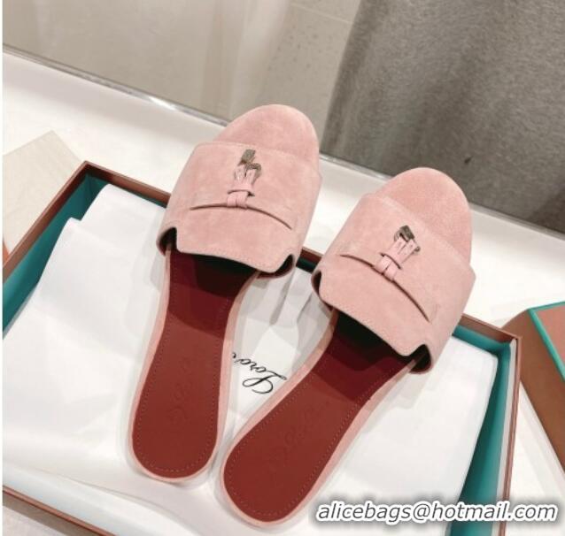 Unique Style Loro Piana Summer Charms Slides Sandal in Suede Pony Pink 1230069