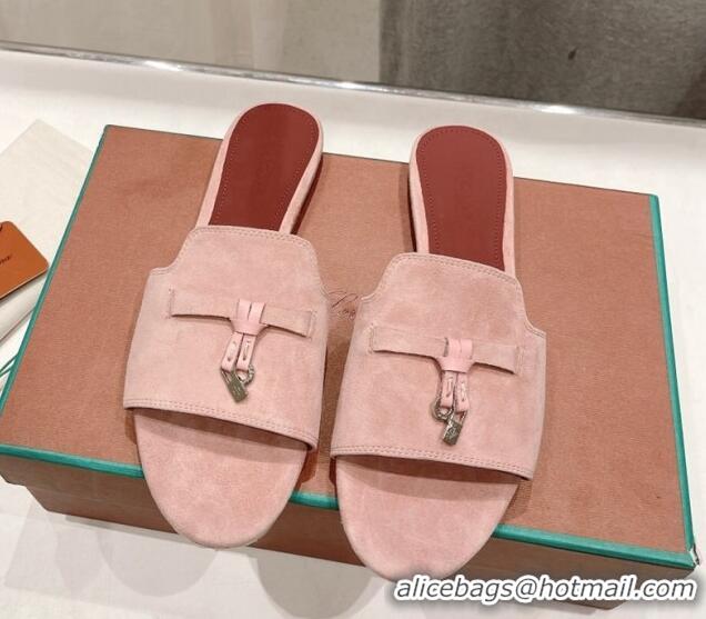 Unique Style Loro Piana Summer Charms Slides Sandal in Suede Pony Pink 1230069