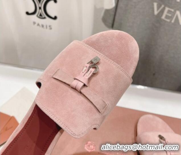 Unique Style Loro Piana Summer Charms Slides Sandal in Suede Pony Pink 1230069