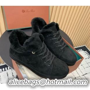 Top Design Loro Piana Low top Sneakers in Suede and Wool Fur Black 1230072