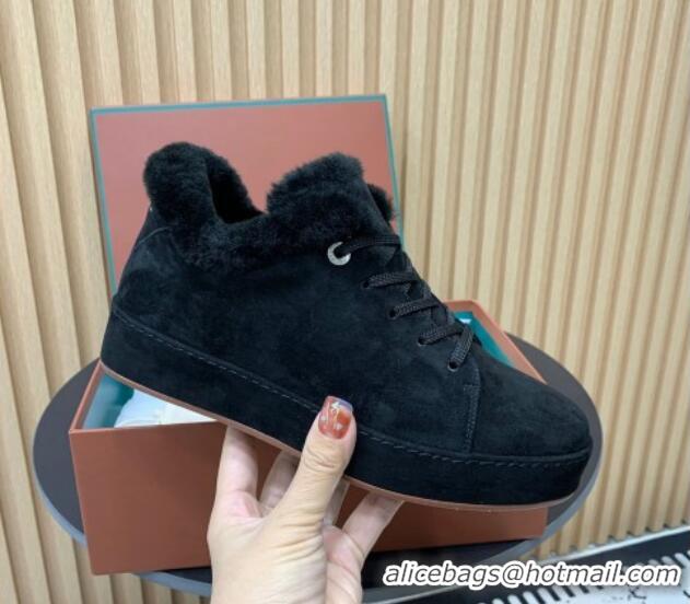 Top Design Loro Piana Low top Sneakers in Suede and Wool Fur Black 1230072