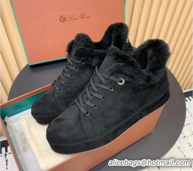 Top Design Loro Piana Low top Sneakers in Suede and Wool Fur Black 1230072