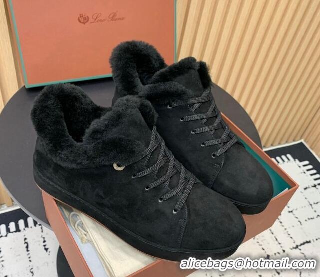 Top Design Loro Piana Low top Sneakers in Suede and Wool Fur Black 1230072