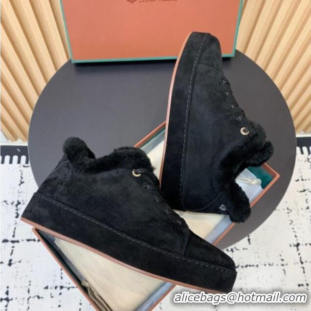 Top Design Loro Piana Low top Sneakers in Suede and Wool Fur Black 1230072