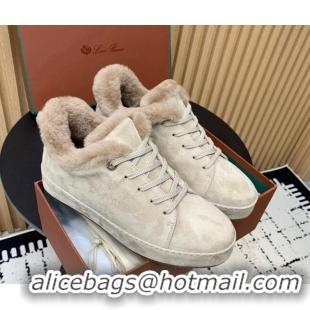 Stylish Loro Piana Low top Sneakers in Suede and Wool Fur Beige 1230073