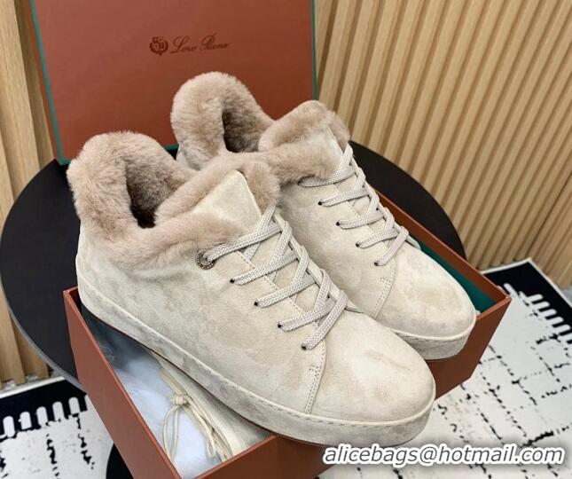 Stylish Loro Piana Low top Sneakers in Suede and Wool Fur Beige 1230073