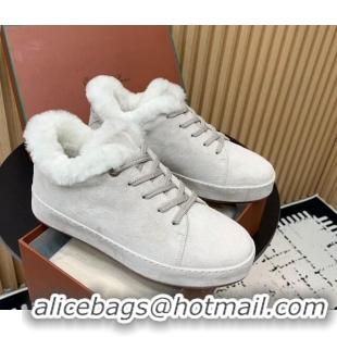 Cheap Price Loro Piana Low top Sneakers in Suede and Wool Fur White 1230074