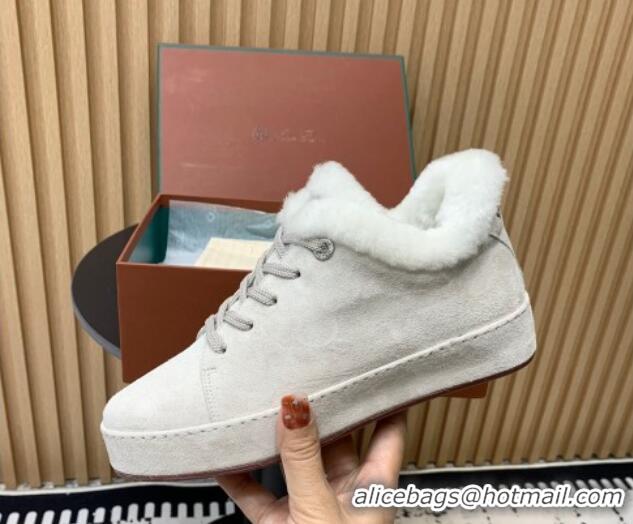 Cheap Price Loro Piana Low top Sneakers in Suede and Wool Fur White 1230074