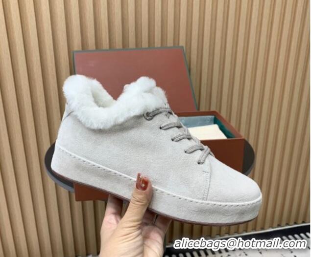 Cheap Price Loro Piana Low top Sneakers in Suede and Wool Fur White 1230074