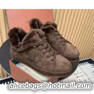 Youthful Loro Piana Low top Sneakers in Suede and Wool Fur Dark Brown 1230075