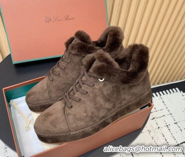 Youthful Loro Piana Low top Sneakers in Suede and Wool Fur Dark Brown 1230075