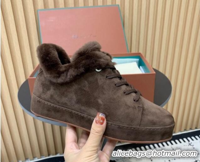 Youthful Loro Piana Low top Sneakers in Suede and Wool Fur Dark Brown 1230075