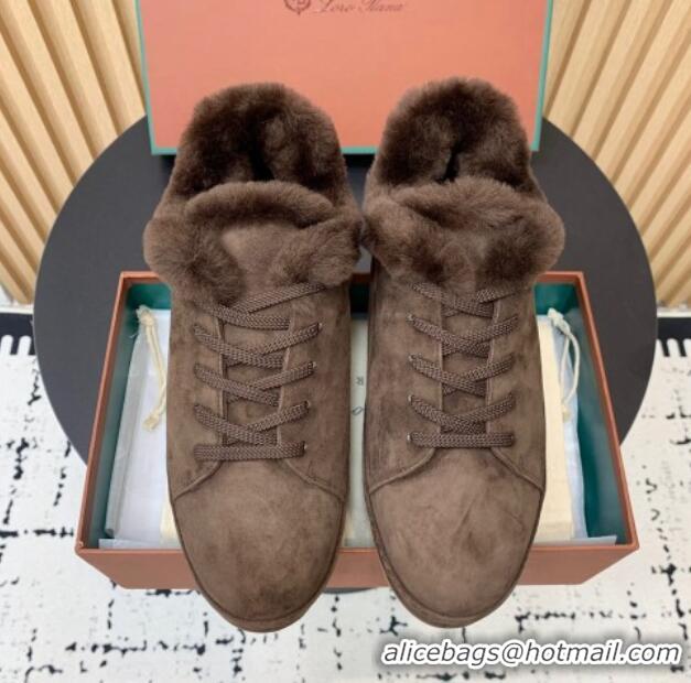 Youthful Loro Piana Low top Sneakers in Suede and Wool Fur Dark Brown 1230075