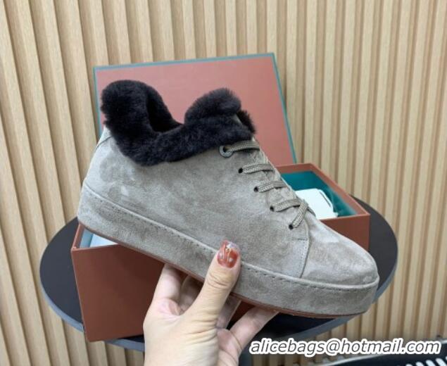 Good Product Loro Piana Low top Sneakers in Suede and Wool Fur Grey 1230076