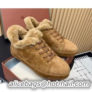 Big Discount Loro Piana Low top Sneakers in Suede and Wool Fur Apricot 1230078