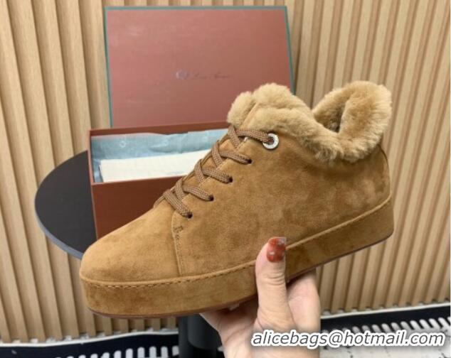 Big Discount Loro Piana Low top Sneakers in Suede and Wool Fur Apricot 1230078