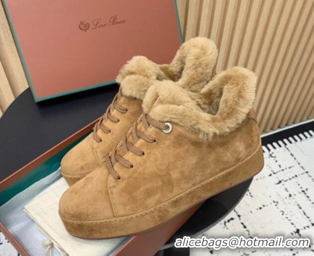 Big Discount Loro Piana Low top Sneakers in Suede and Wool Fur Apricot 1230078