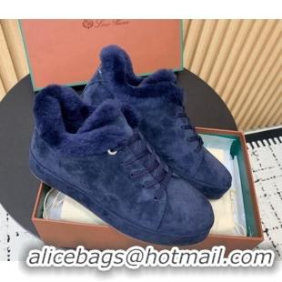 Low Cost Loro Piana Low top Sneakers in Suede and Wool Fur Royal Blue 1230079