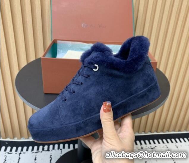 Low Cost Loro Piana Low top Sneakers in Suede and Wool Fur Royal Blue 1230079