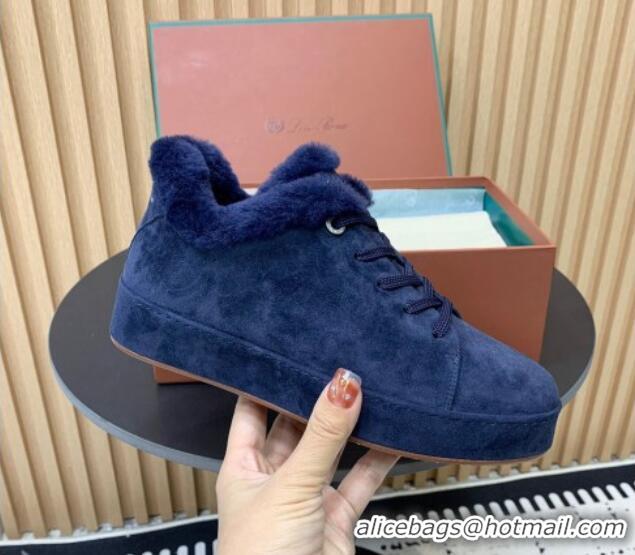 Low Cost Loro Piana Low top Sneakers in Suede and Wool Fur Royal Blue 1230079