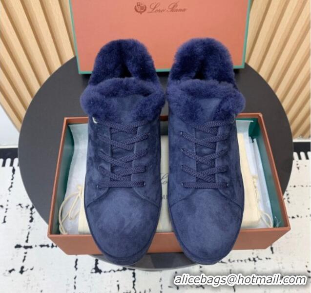 Low Cost Loro Piana Low top Sneakers in Suede and Wool Fur Royal Blue 1230079