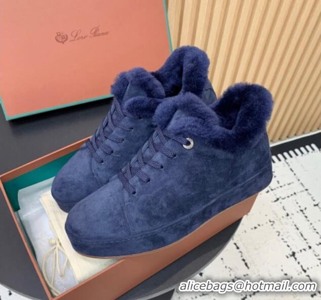 Low Cost Loro Piana Low top Sneakers in Suede and Wool Fur Royal Blue 1230079