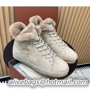 Best Price Loro Piana High top Sneakers in Suede and Wool Fur Beige 1230081