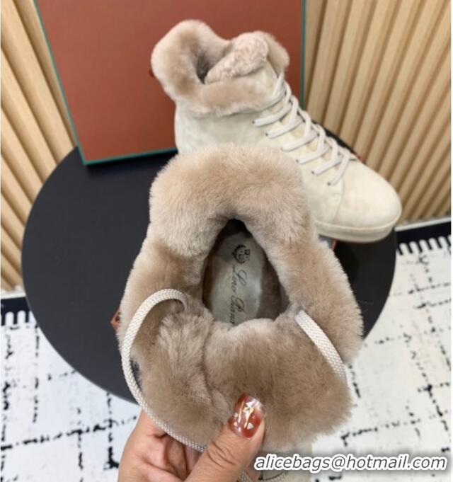 Best Price Loro Piana High top Sneakers in Suede and Wool Fur Beige 1230081