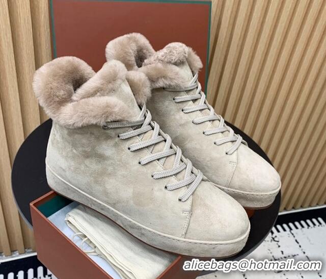 Best Price Loro Piana High top Sneakers in Suede and Wool Fur Beige 1230081