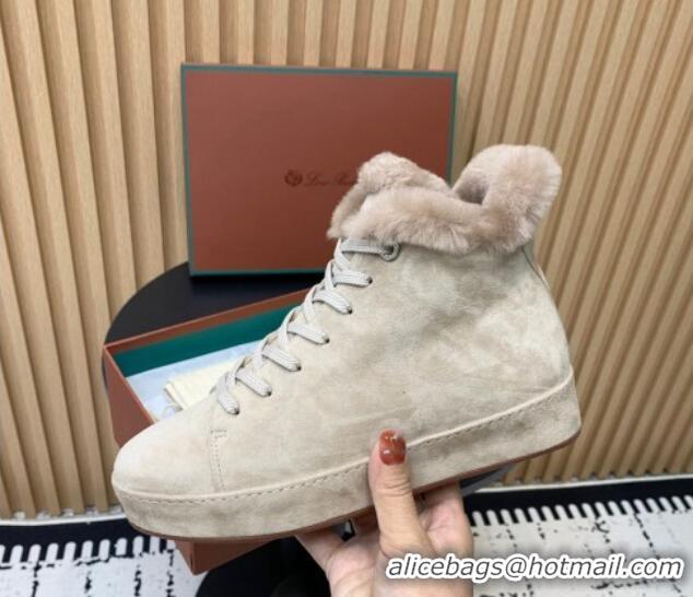 Best Price Loro Piana High top Sneakers in Suede and Wool Fur Beige 1230081