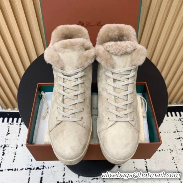 Best Price Loro Piana High top Sneakers in Suede and Wool Fur Beige 1230081