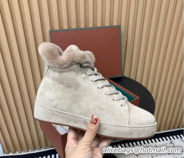 Best Price Loro Piana High top Sneakers in Suede and Wool Fur Beige 1230081