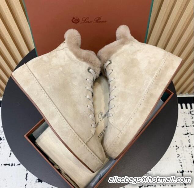 Best Price Loro Piana High top Sneakers in Suede and Wool Fur Beige 1230081