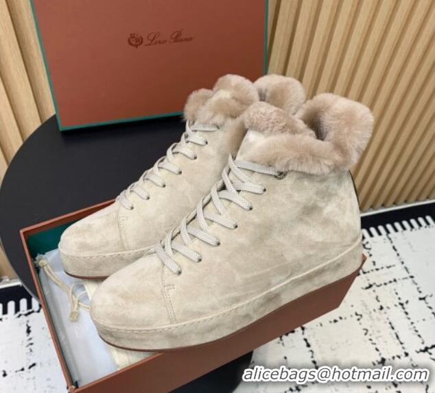 Best Price Loro Piana High top Sneakers in Suede and Wool Fur Beige 1230081