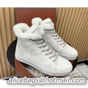 Most Popular Loro Piana High top Sneakers in Suede and Wool Fur White 1230082