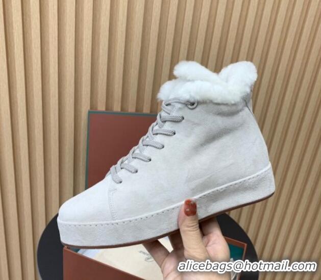 Most Popular Loro Piana High top Sneakers in Suede and Wool Fur White 1230082